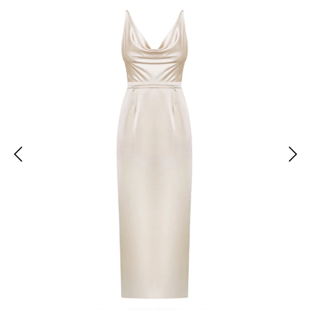 Undress Amila champagne satin draped front dress Small petite